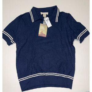 Frederik Anderson Copenhagen Luxury Knit Blue Print Collared golf sweater Polo M